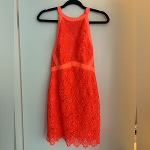 ASTR neon orange mini embroidered dress